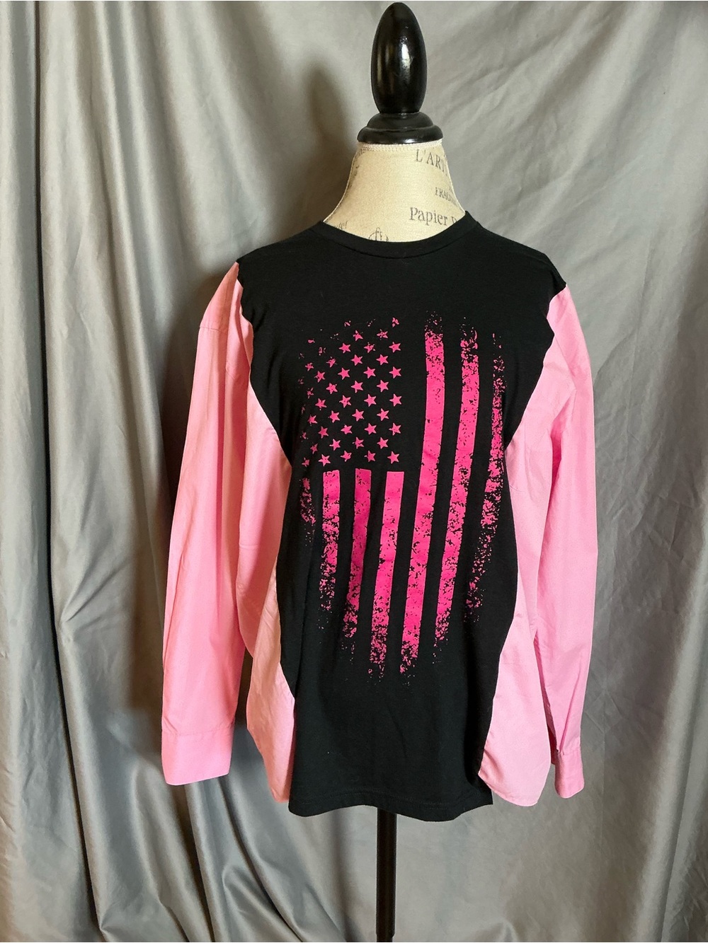 Upcycled Pink Flag Long Sleeve L/XL – 26” PTP – Free Shipping